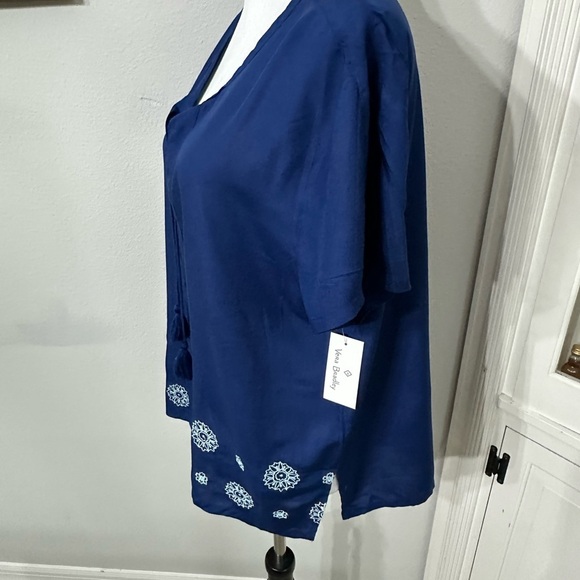 Vera Bradley Blue Tie Front Blouse with Short Sleeves - Picture 5 of 8